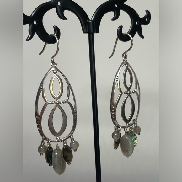 Silpada Sterling Silver HTF INFINITY Feldspar, Abalone Shell Chandelier Earrings - Picture 9 of 13